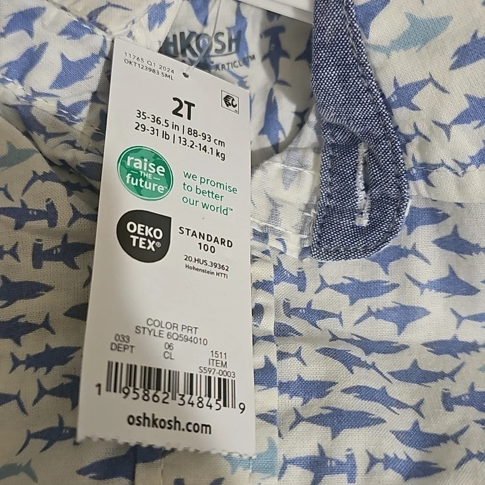 OshKosh B'gosh Toddler Boys' Shark Printed Woven Top Size 2T